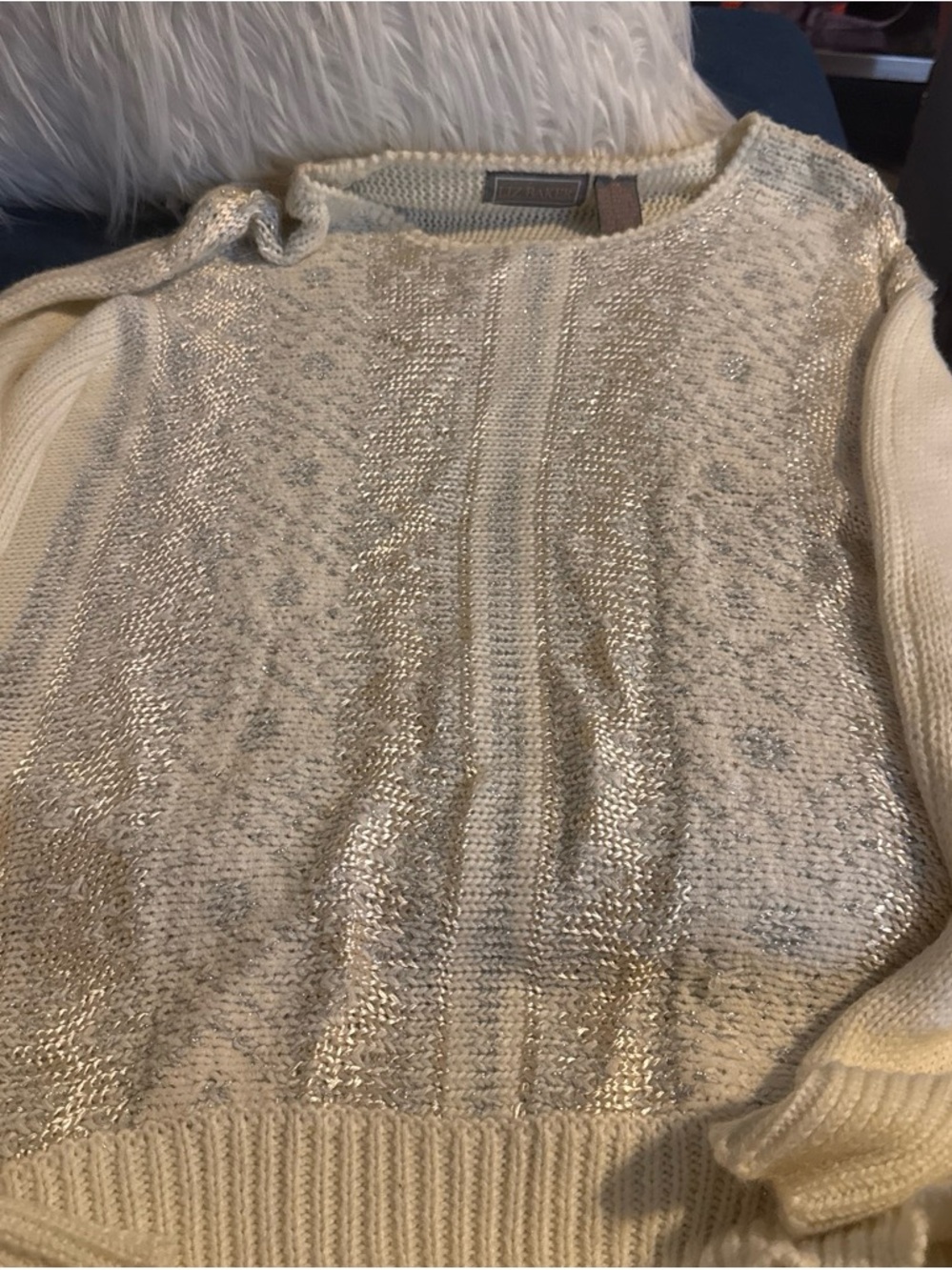 Cream Metallic Detail Women's Sweater